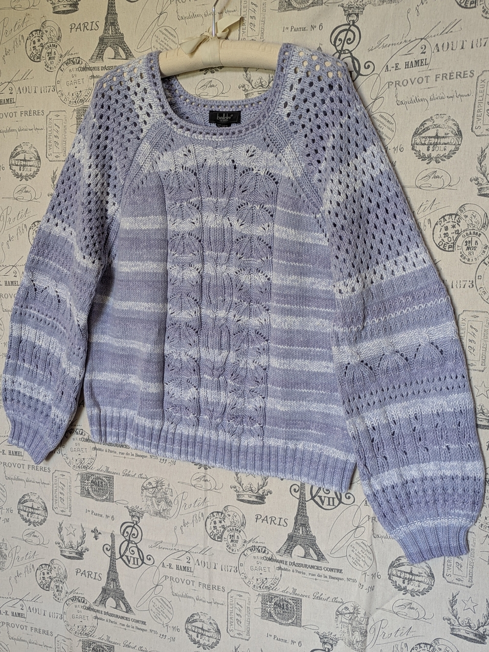 NWT Belldini Lavender & White Striped Cable Knit Crewneck Sweater - Size XL